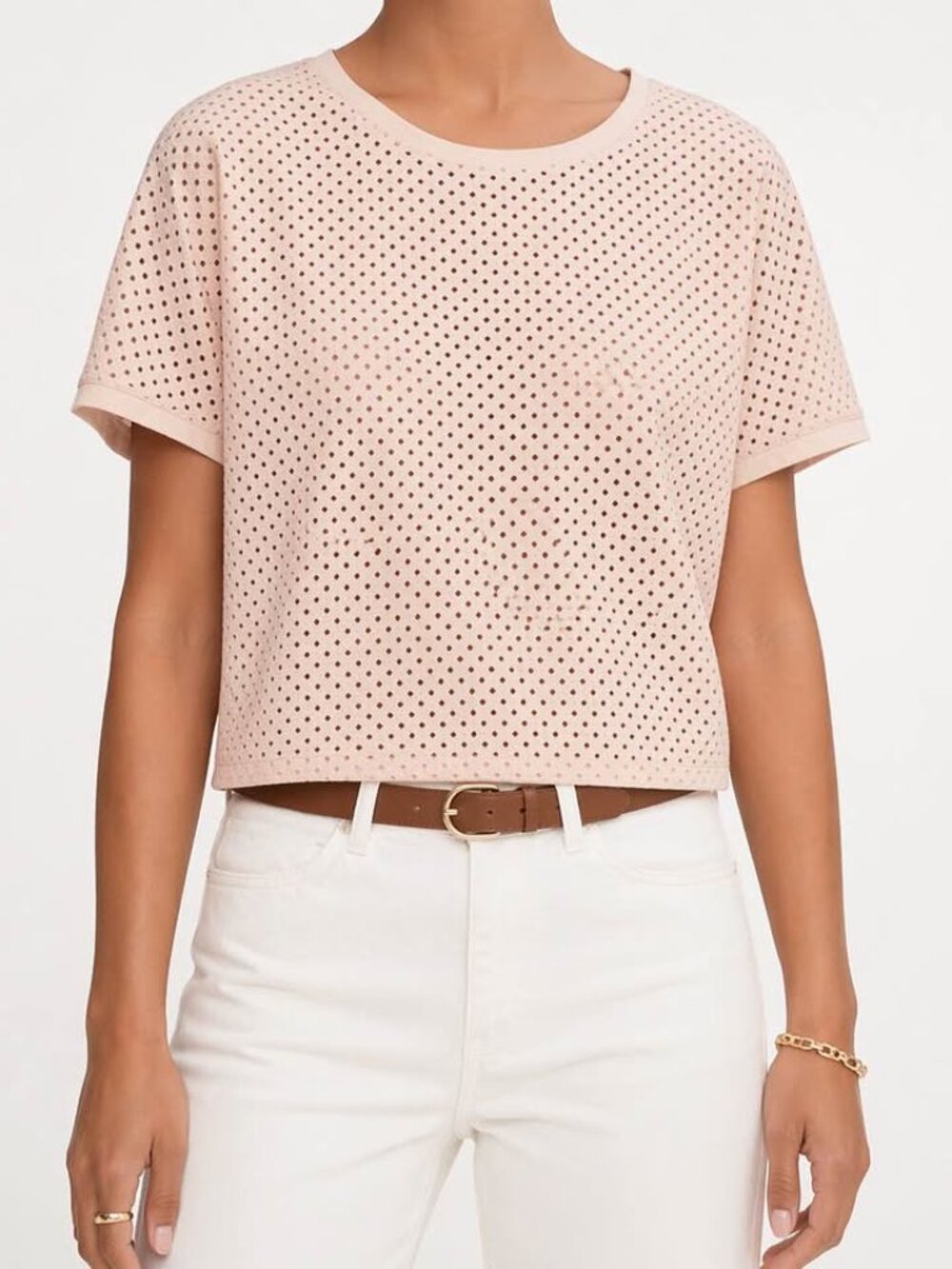 Banana Republic Neutral Pastel Pink Perforated Crew Neck Short Sleeve Top [sz M]
